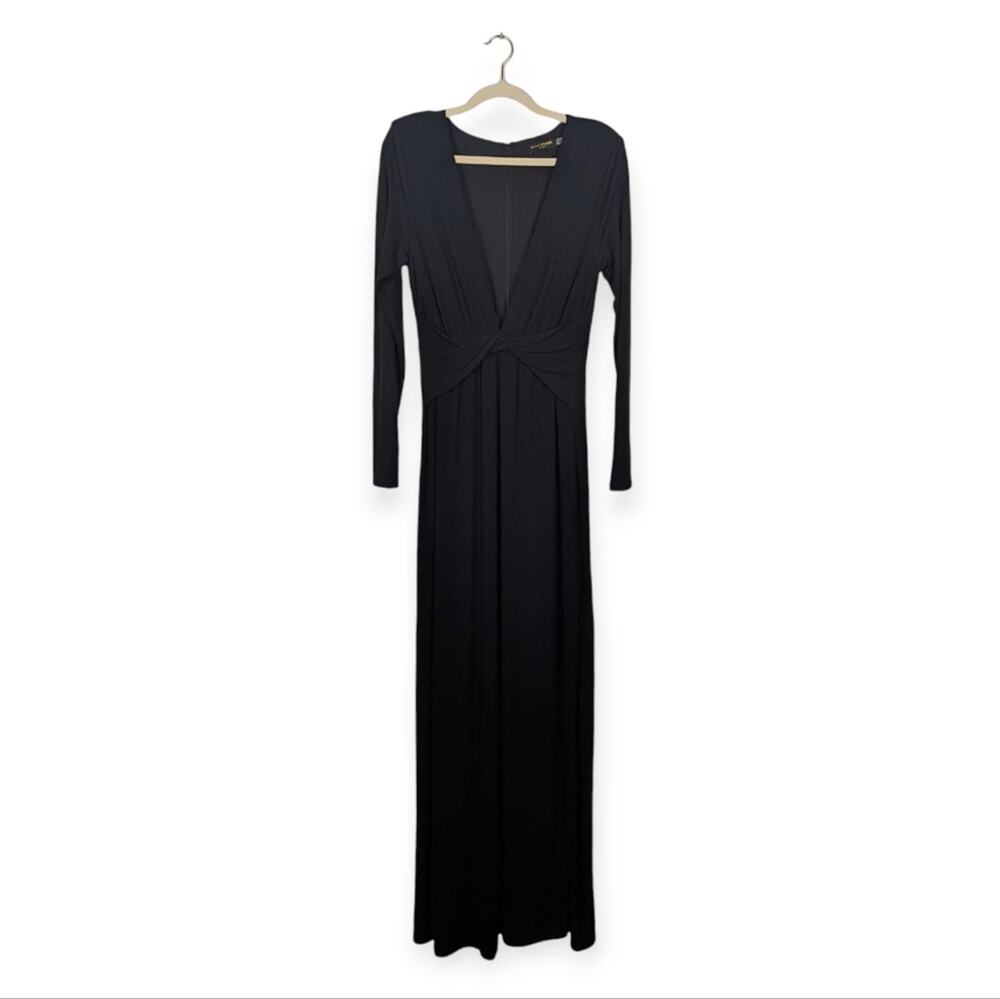 Ramy Brook Black Plunging Gathered Evening Dress